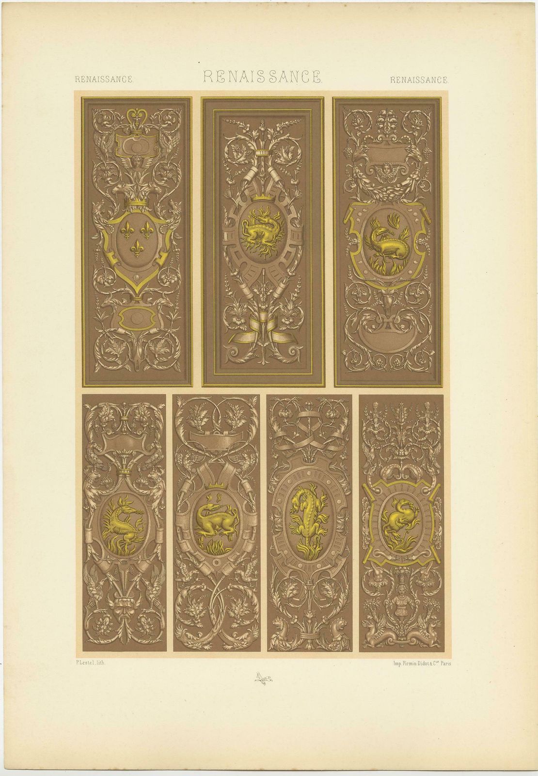 Pl. 90 Antique Print Of Renaissance Panels From The Palace, Racinet 'Circa 1890' photo for sale