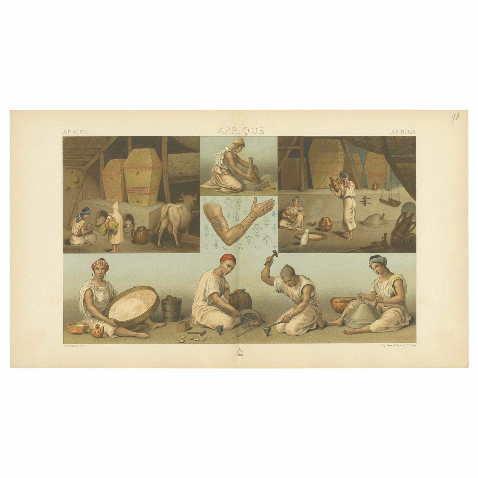Antique Print Of African Labor Scenes Racinet, 'Circa 1880'