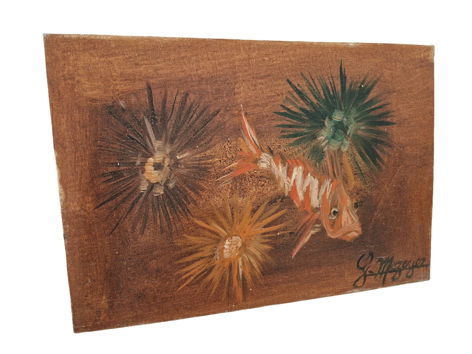Comber Fish And Sea Urchin Underwater Painting By Georges Mazoyer, French Mediterranean Seascape Wall Art photo for sale