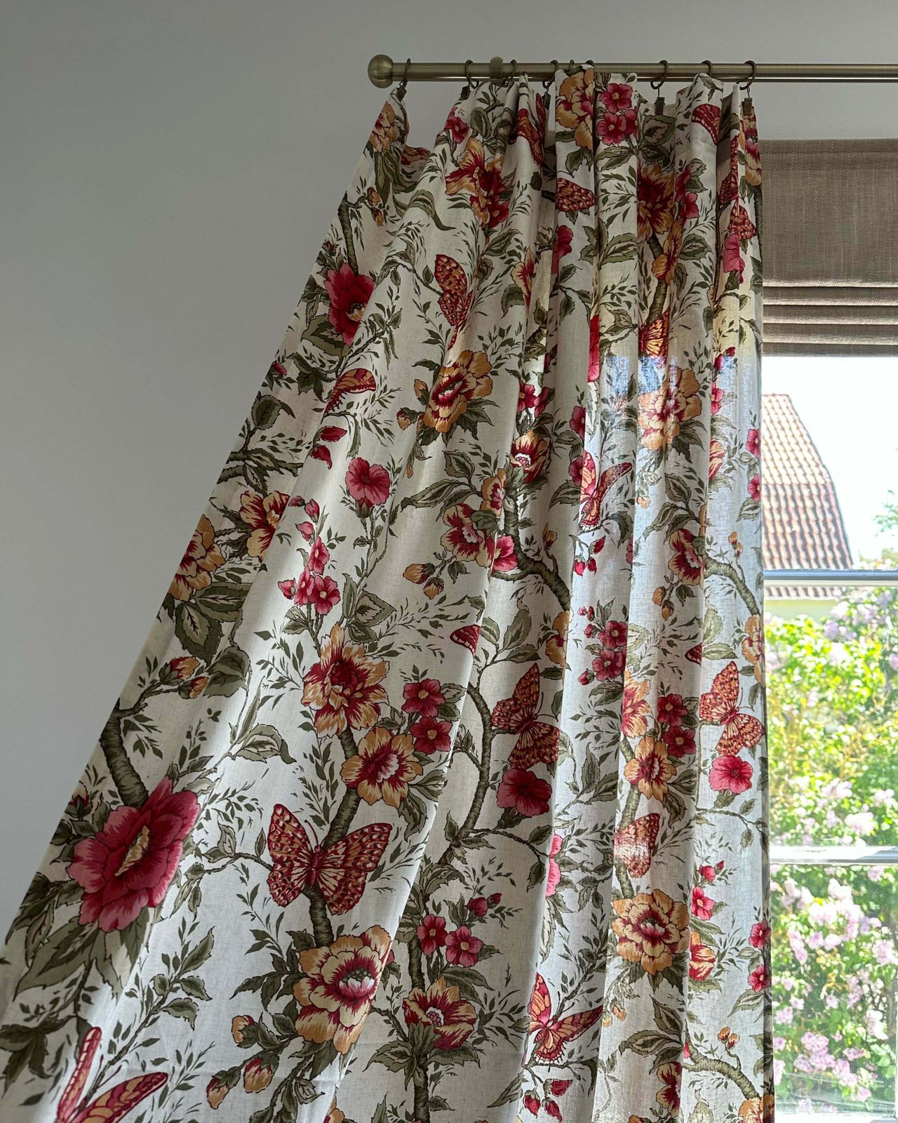 Pair Of Vintage Curtains   Flowers And Butterflies