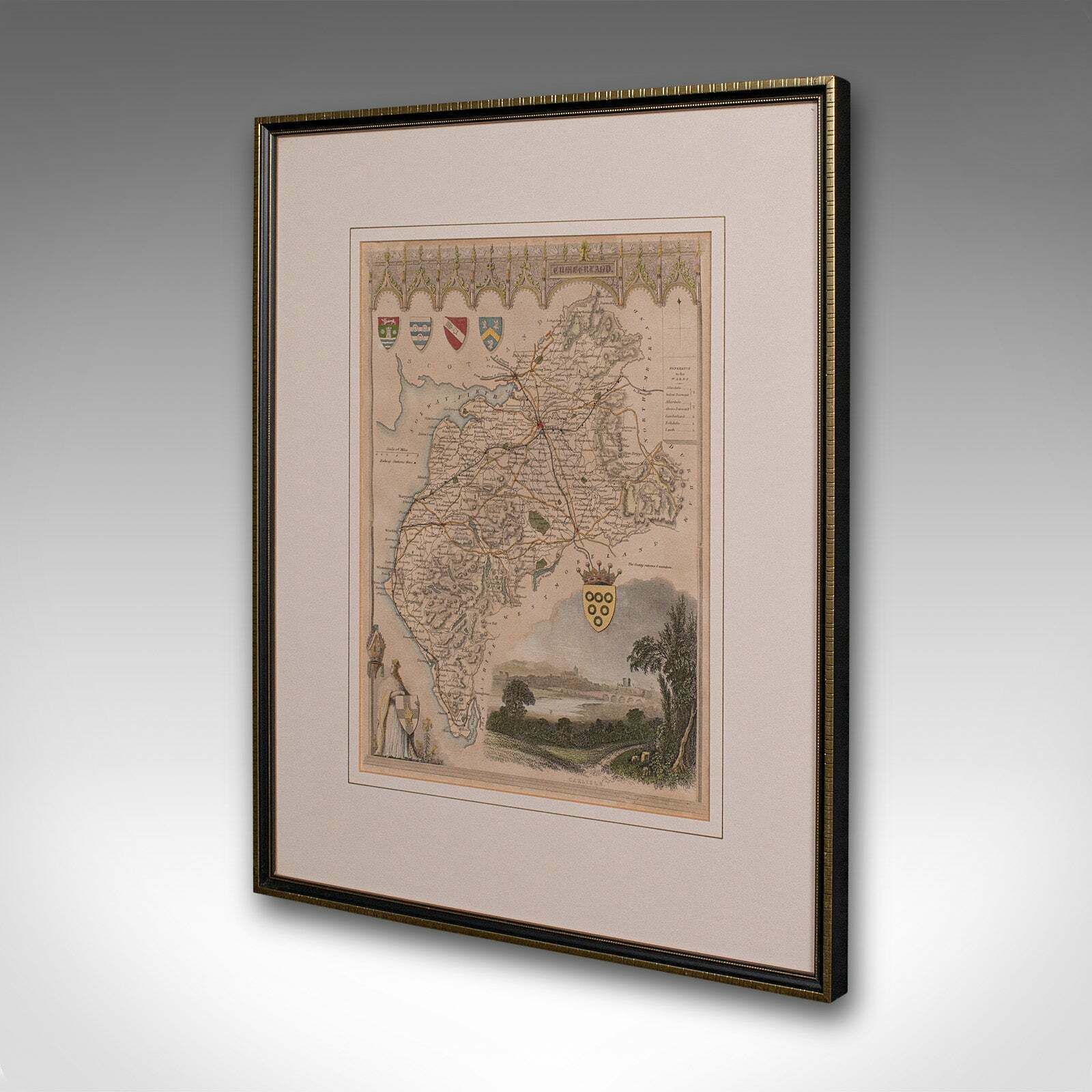 Antique Lithography Map, Cumberland, English, Framed, Cartography, Victorian photo for sale