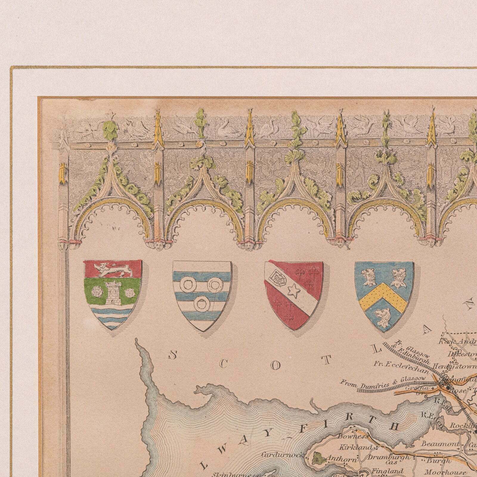 Antique Lithography Map, Cumberland, English, Framed, Cartography, Victorian photo vintage