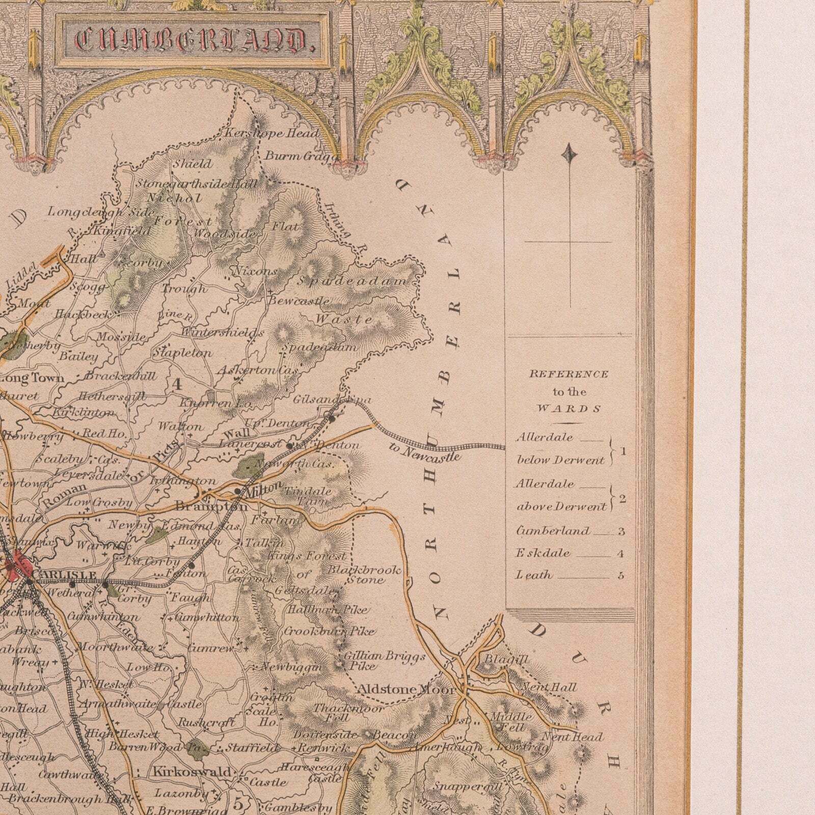 photo furniture Antique Lithography Map, Cumberland, English, Framed, Cartography, Victorian