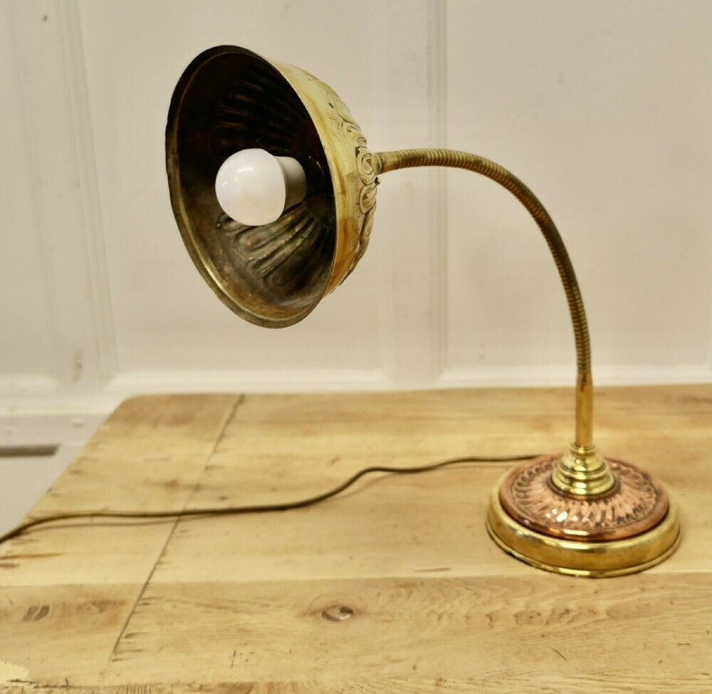 Unusual Art Deco Bankers Desk Lamp, In Copper And Brass photo vinterior