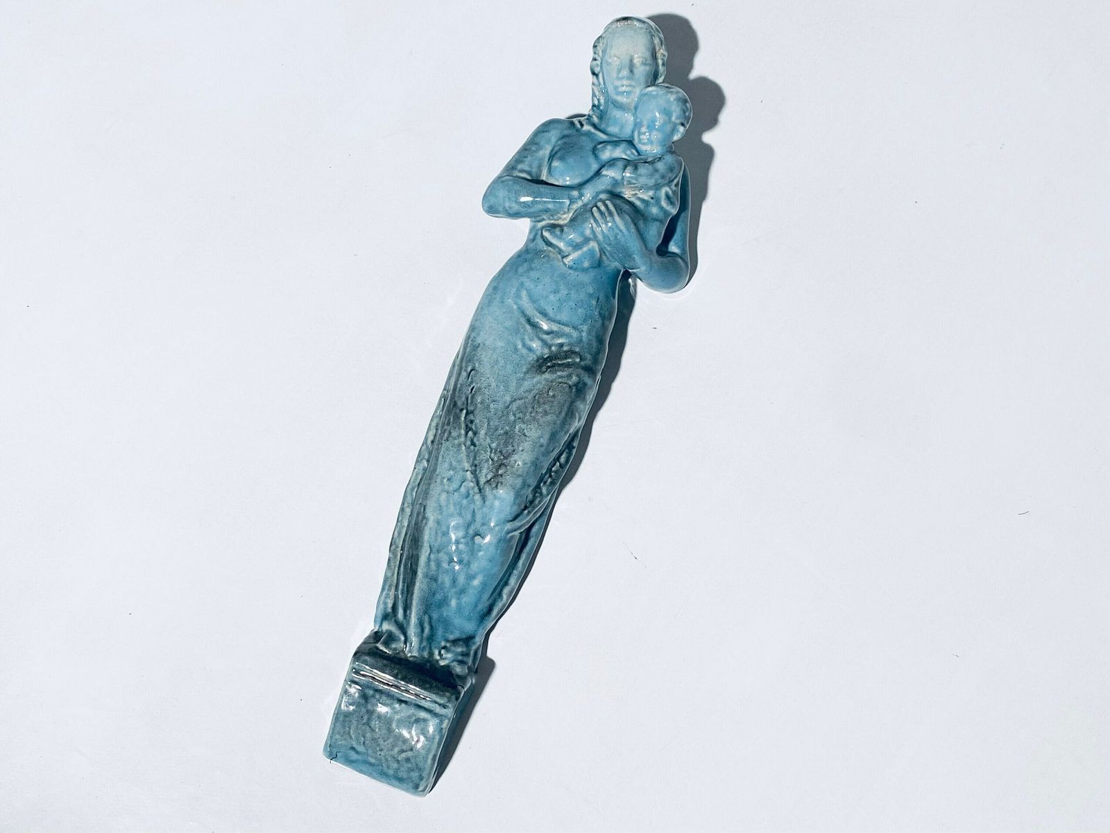 Rare Art Deco Blue Bunzlauer Mother Mary Wesenberg Ludwigsburg Ceramic Wall Hanging / 1920s Religious Art Decor photo buy