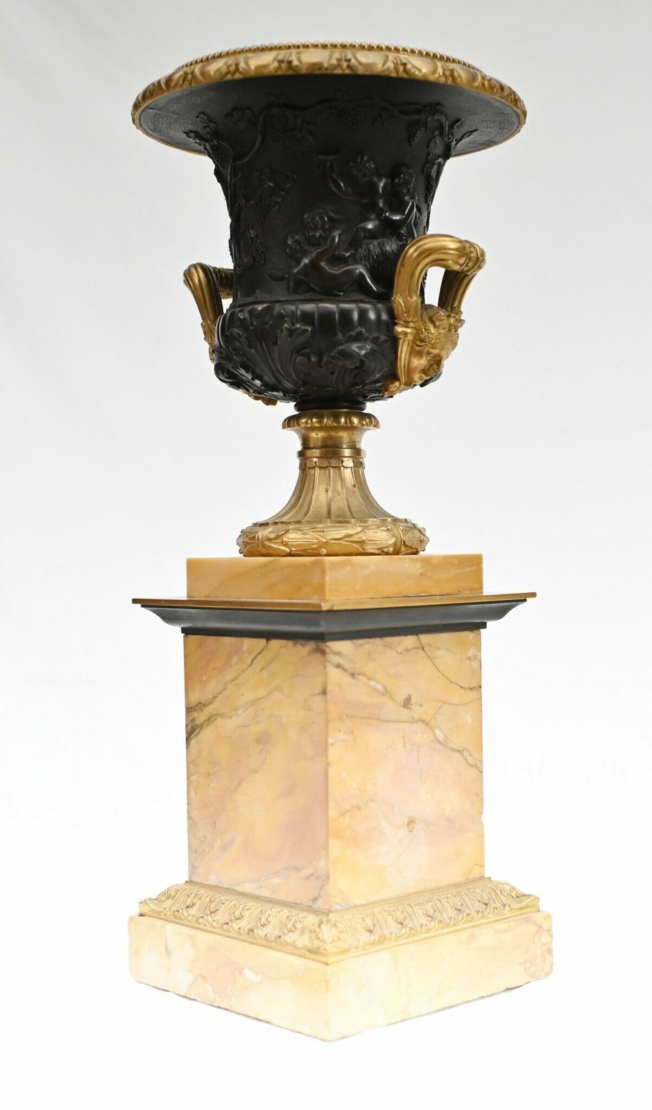 Pair Bronze Urns Cherub Bacchus Italian Grand Tour Campana 1880 photo buy