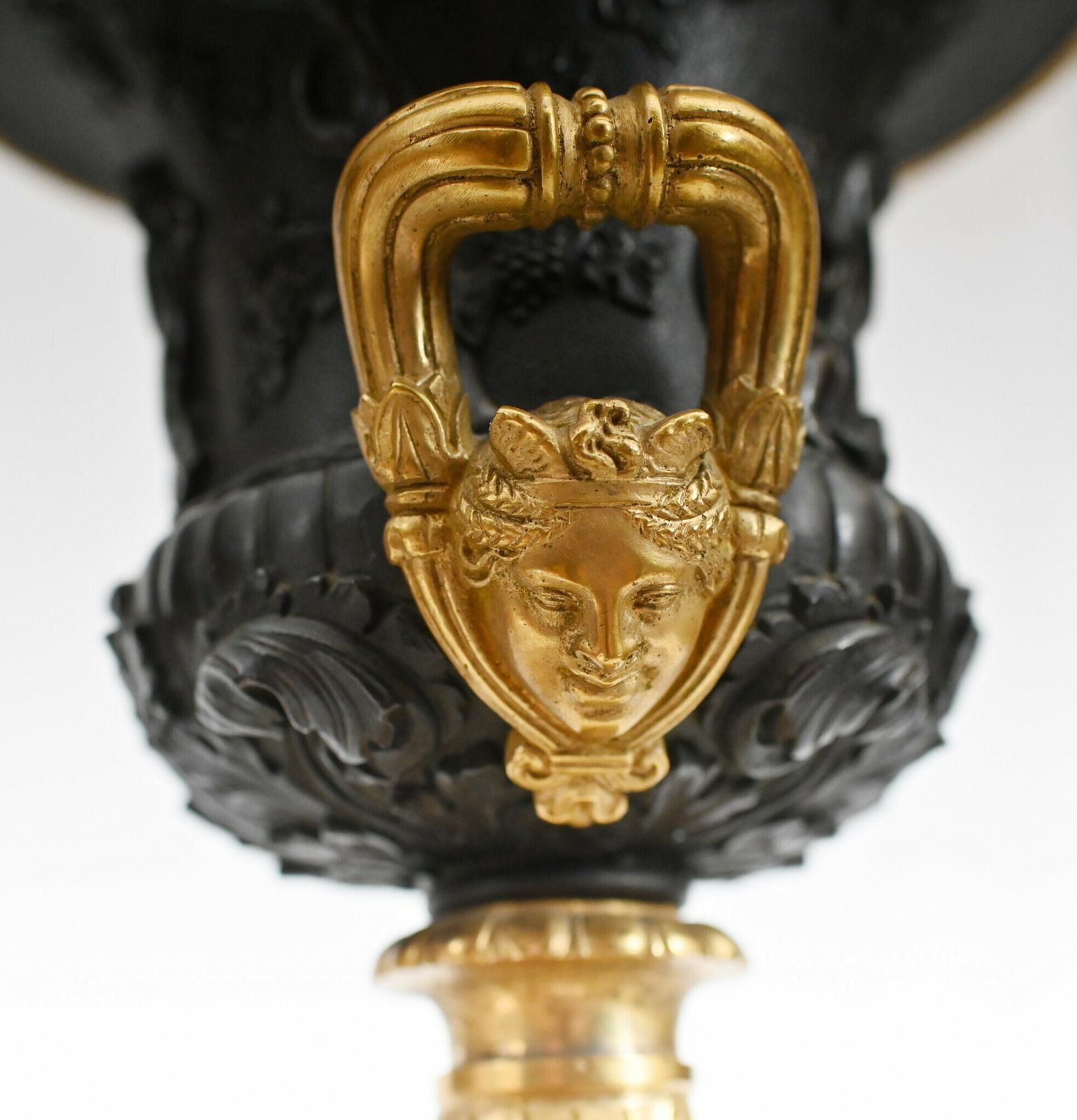 photo for sale Pair Bronze Urns Cherub Bacchus Italian Grand Tour Campana 1880