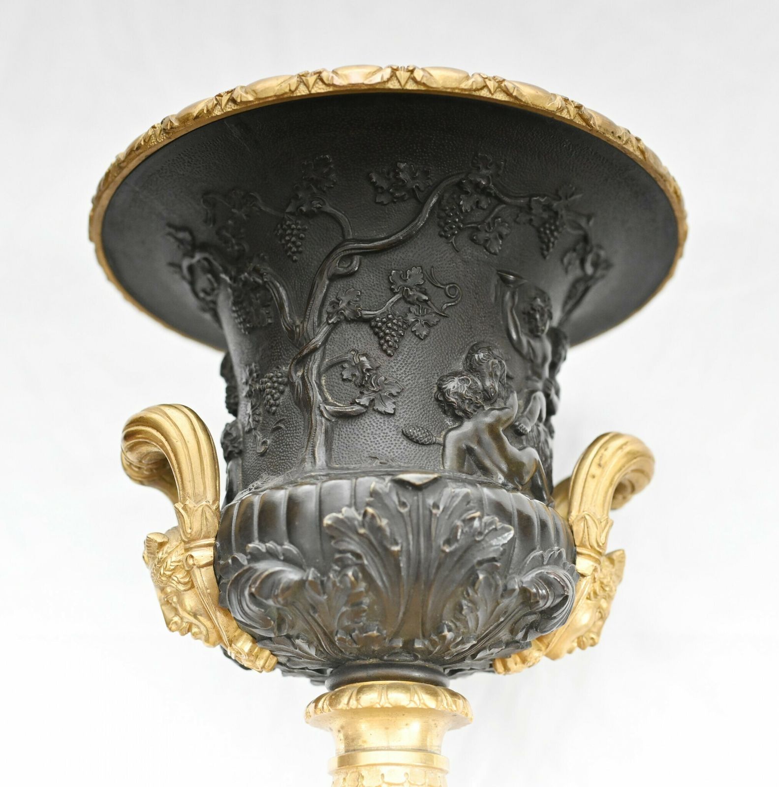 photo vinterior Pair Bronze Urns Cherub Bacchus Italian Grand Tour Campana 1880