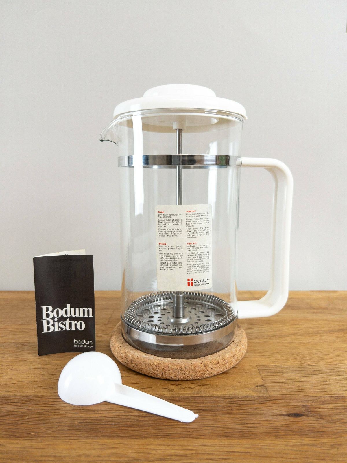 Vintage Bodum Coffee Press Picard With Coasters, Tea Cups And Spoons In White   Complete French Press Set With 6 Cups   Made In Denmark photo Home Decor