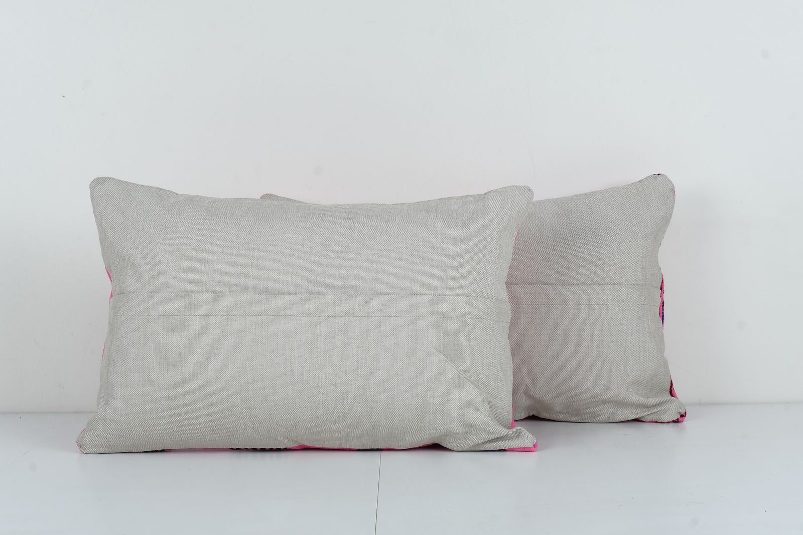 Tribal Wool Handmade Pillow Covers, Striped Turkish Kilim Lumbar Cover, Set Of Two Pink Pillowcase photo Textiles
