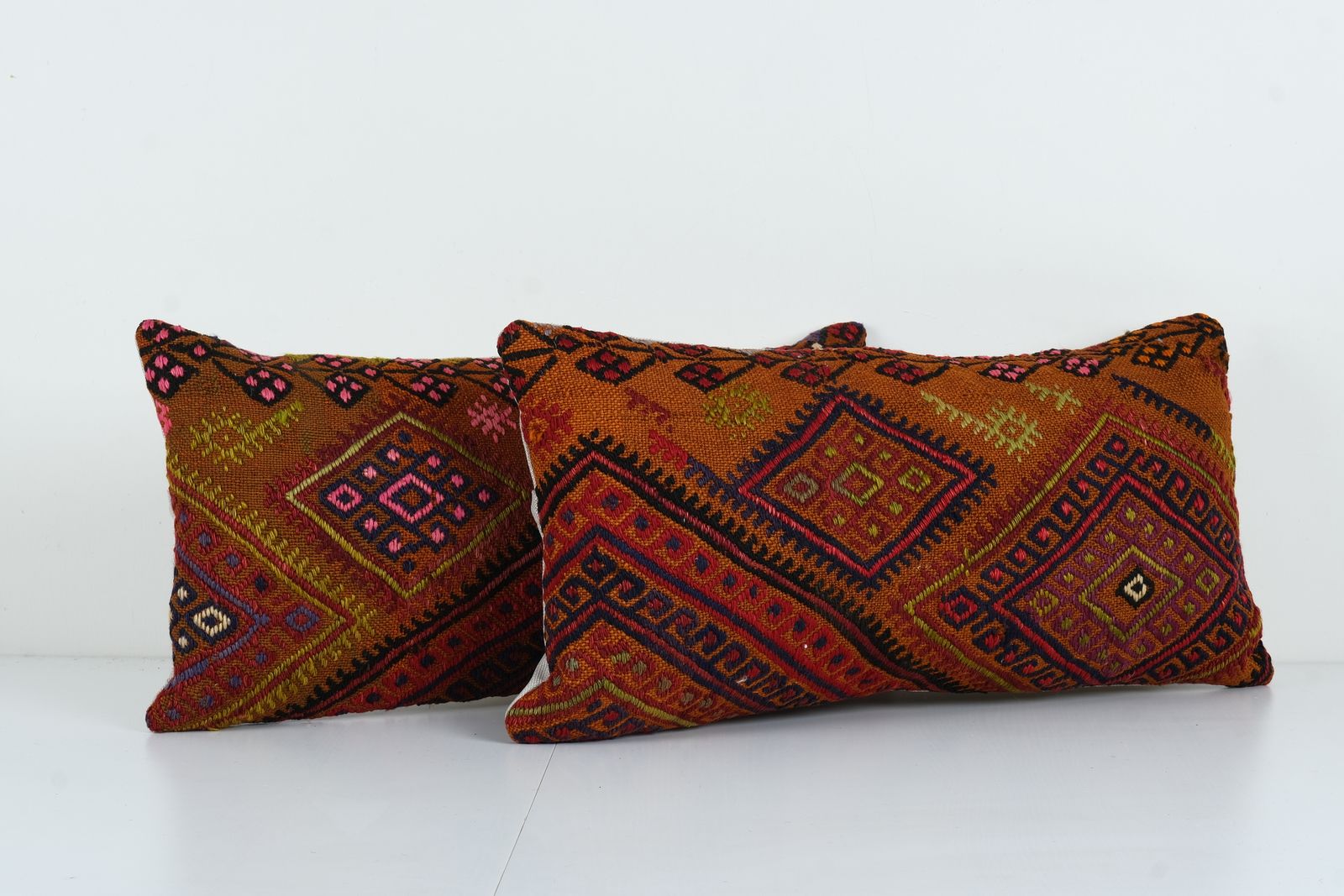Extra Long Jajim Lumbar Cicim Pillow Cover   Pair Wool Turkish Cover   King Size Jajim Pillow Pillow photo Textiles