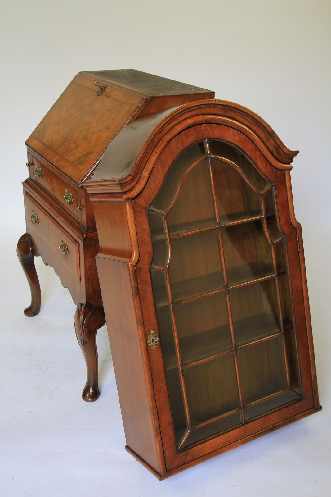 Walnut Queen Anne Revival Bureau Bookcase photo for sale