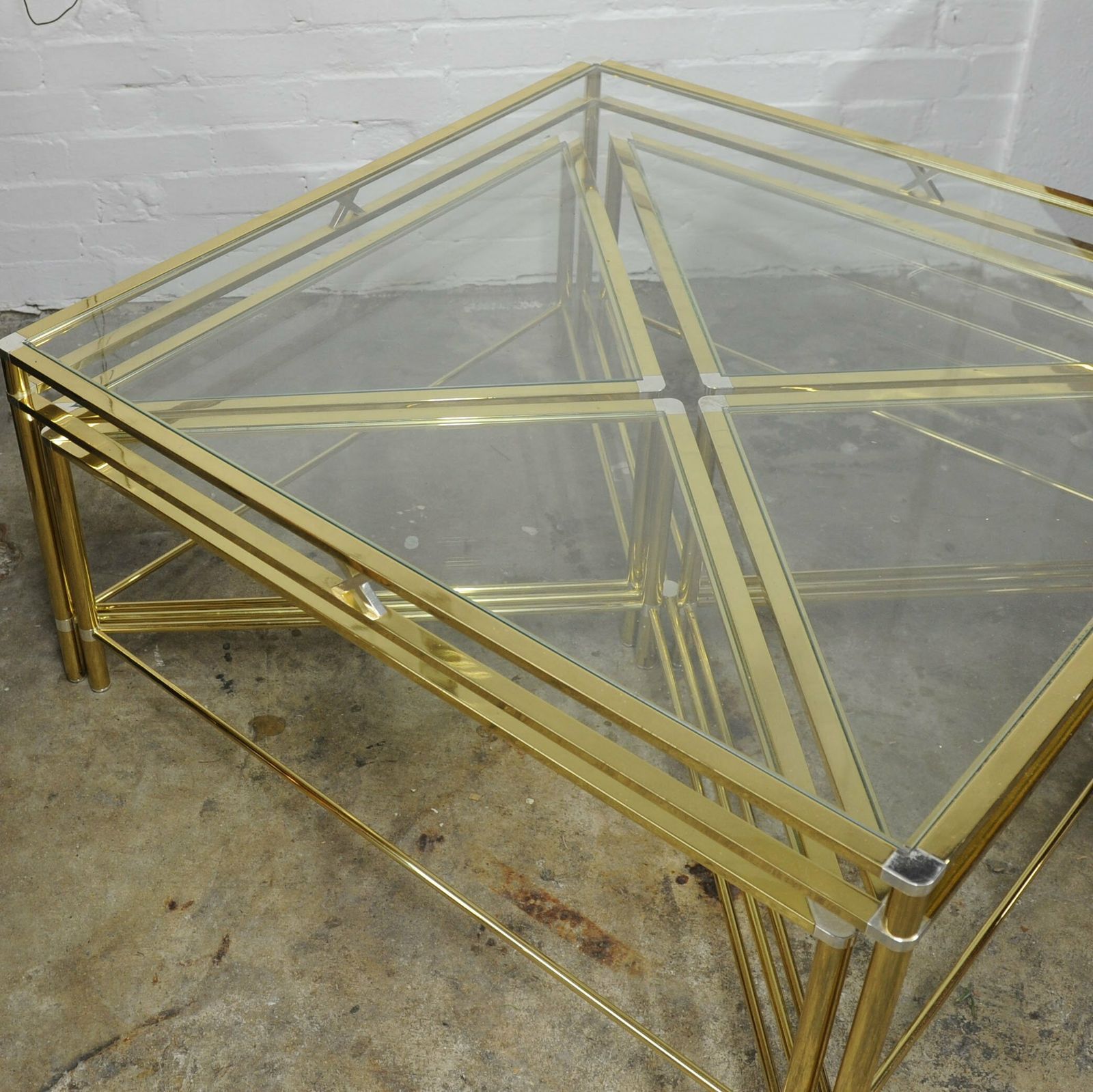Bicolour Hollywood Regency Glass Coffee Table With Nest, 1970s photo for sale
