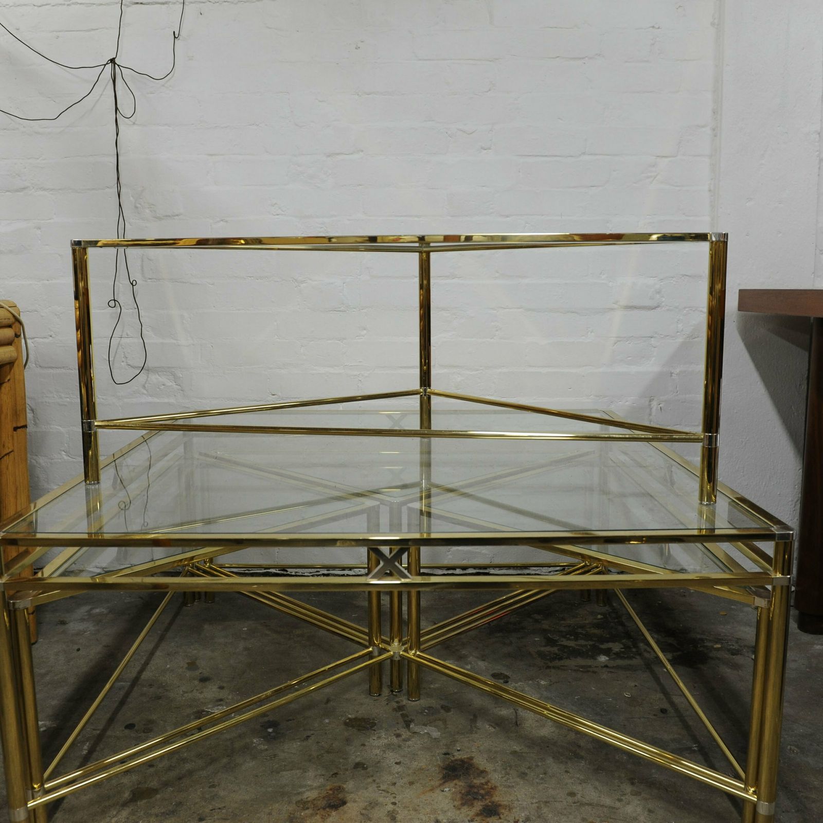 photo furniture Bicolour Hollywood Regency Glass Coffee Table With Nest, 1970s