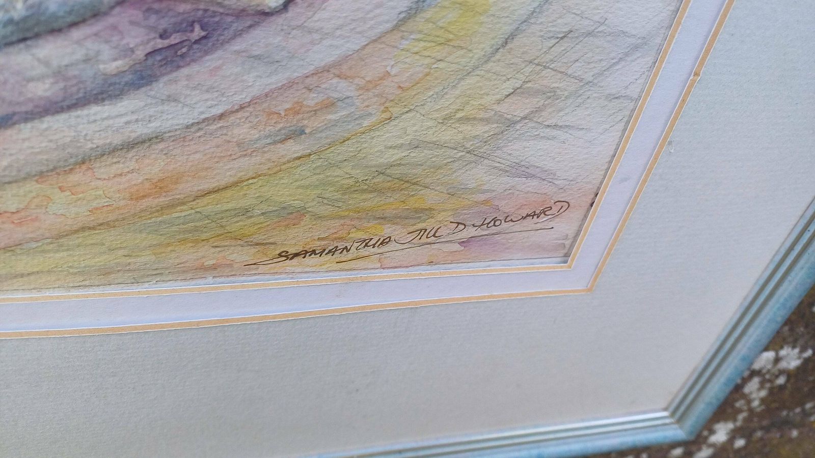 Wonderful Large Original Water Colour, Water Colour Painting Of Images Of Dianas Garden Copinger Hall, By Samantha Jill D Howard, Pond photo vinterior
