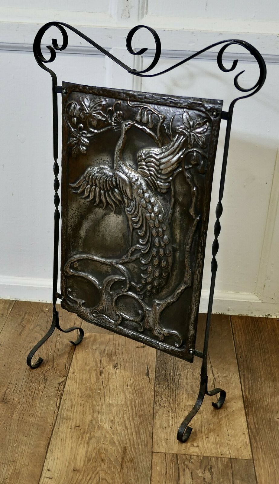 Arts And Crafts Peacock Polished Iron Fire Screen photo furniture