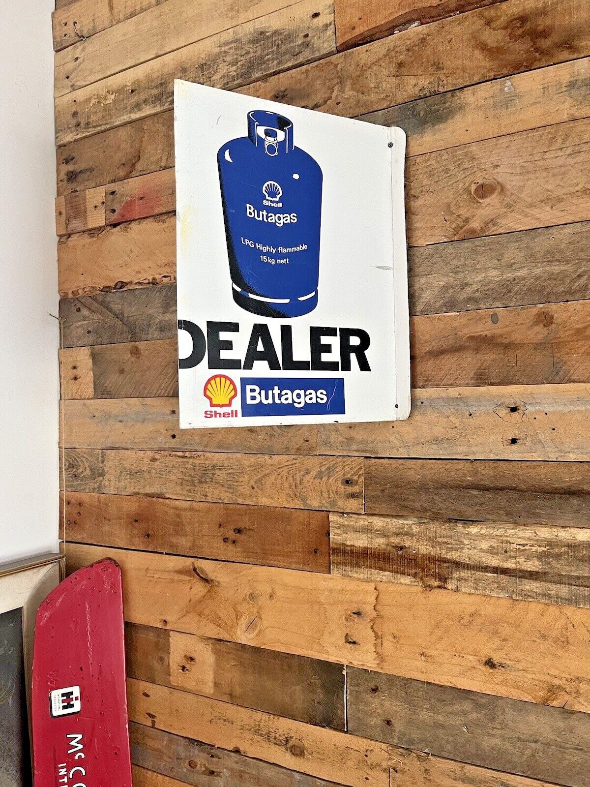 Vintage Shell Butagas Dealer Gas Bottle Metal Flange Garage Petrol Station Sign