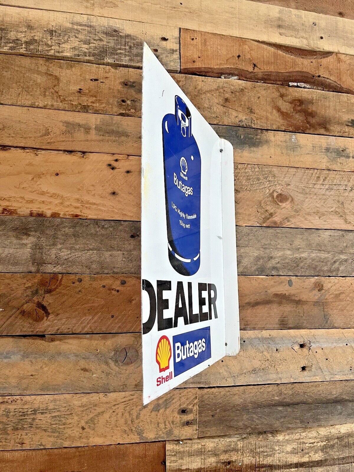 Vintage Shell Butagas Dealer Gas Bottle Metal Flange Garage Petrol Station Sign photo vintage