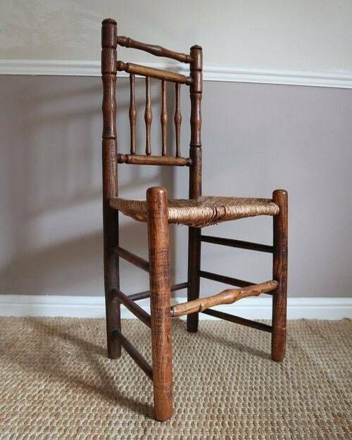 Spindle Back Wooden Chair With Rush Seat photo 85.0