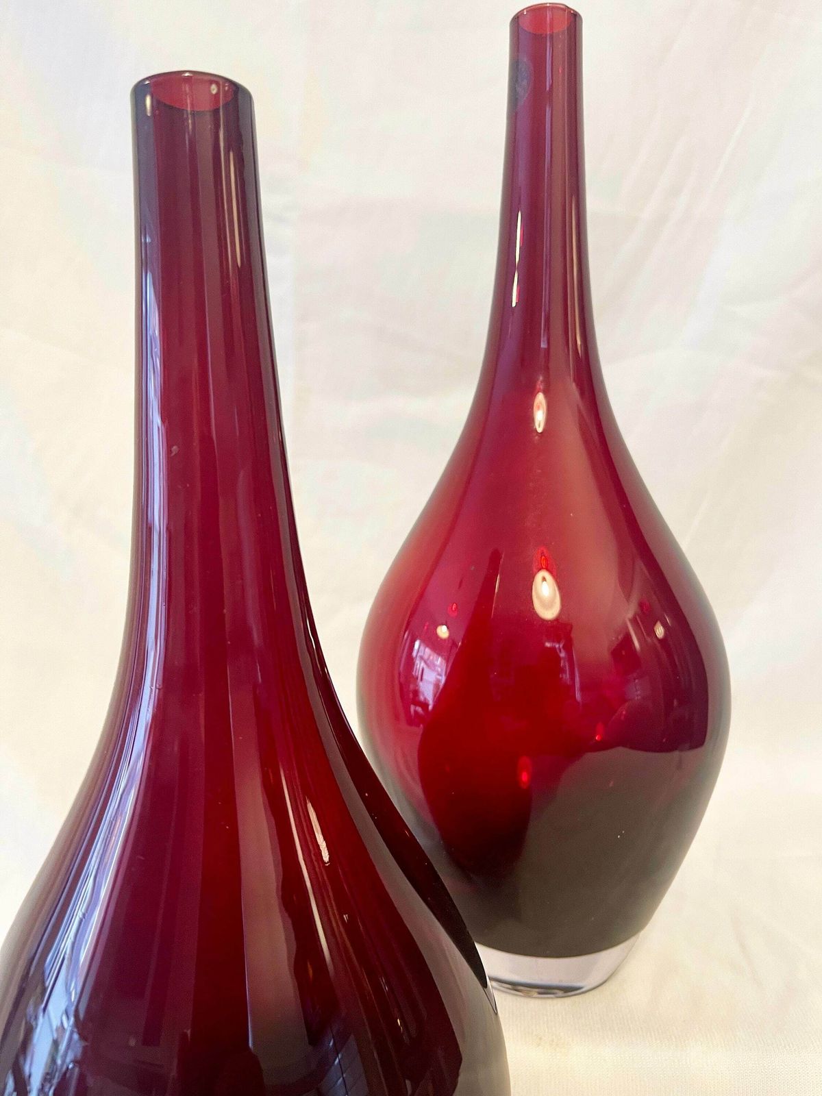 Two Iconic Vintage Ikea Hand Blown Modernist Ruby Red Salong Glass Bud / Art Glass Vase. photo Home Decor