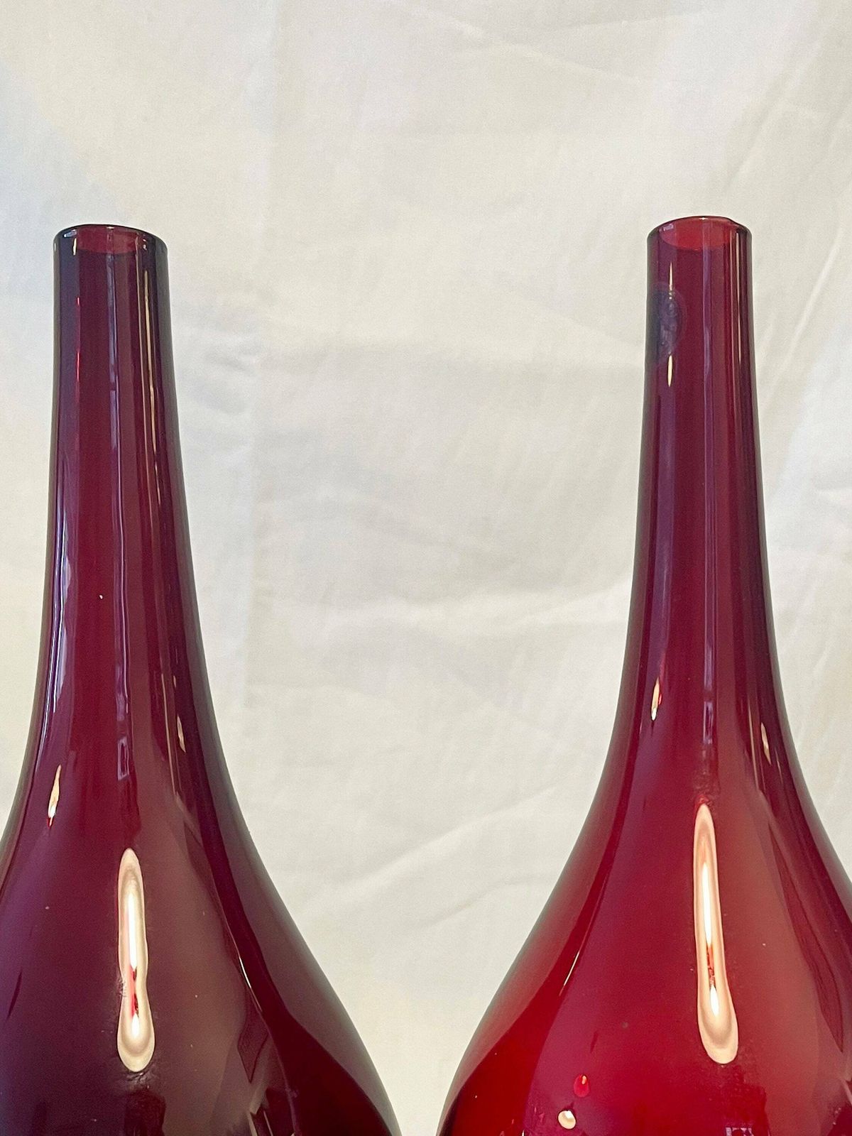 Two Iconic Vintage Ikea Hand Blown Modernist Ruby Red Salong Glass Bud / Art Glass Vase. photo vintage