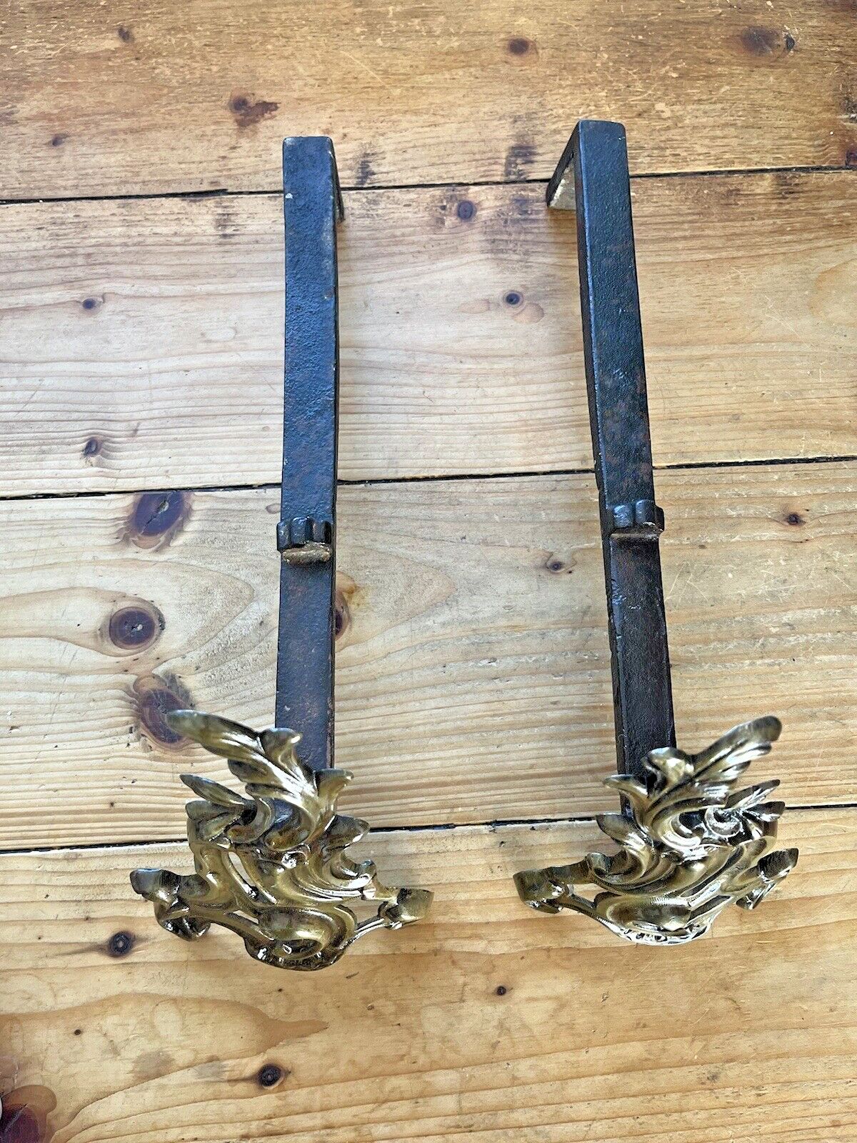Superb Antique 19th C French Rococo Style Fireside Fire Dogs Andirons Chenet photo vinterior