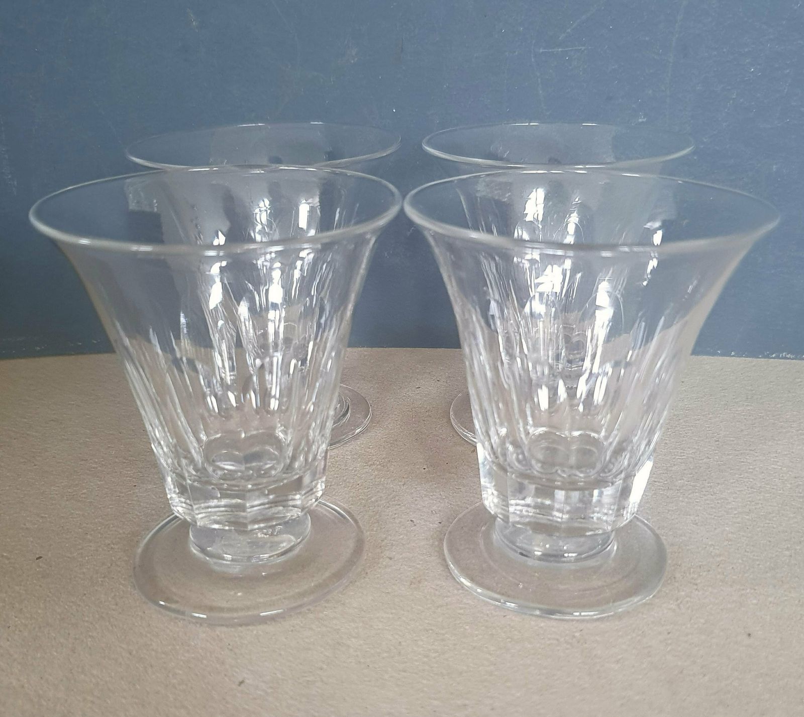 A Rare Set Of 4 Antique Regency Period Lead Crystal Small 3 1/2 Inches Tall Custard Cups, Hand Blown And Cut photo 96.0
