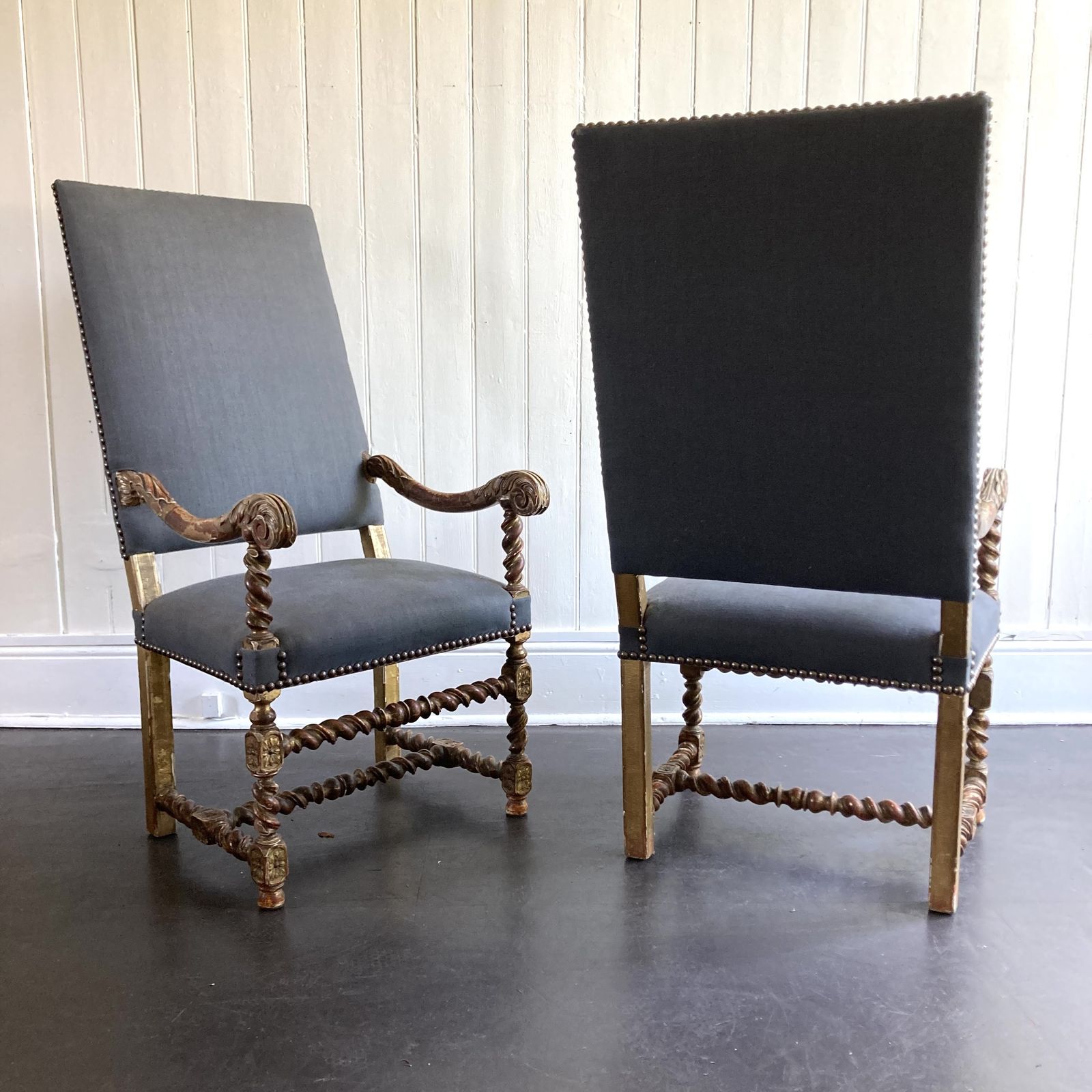 Pair Of Tall Baroque Style Armchairs photo vinterior
