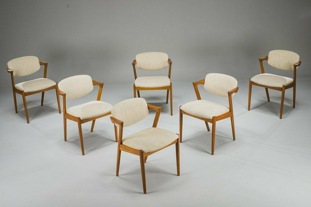 photo furniture Dining Chairs Model 42 In Teak & Wool By Kai Kristiansen For Schou Andersen, 1960s, Set Of 6