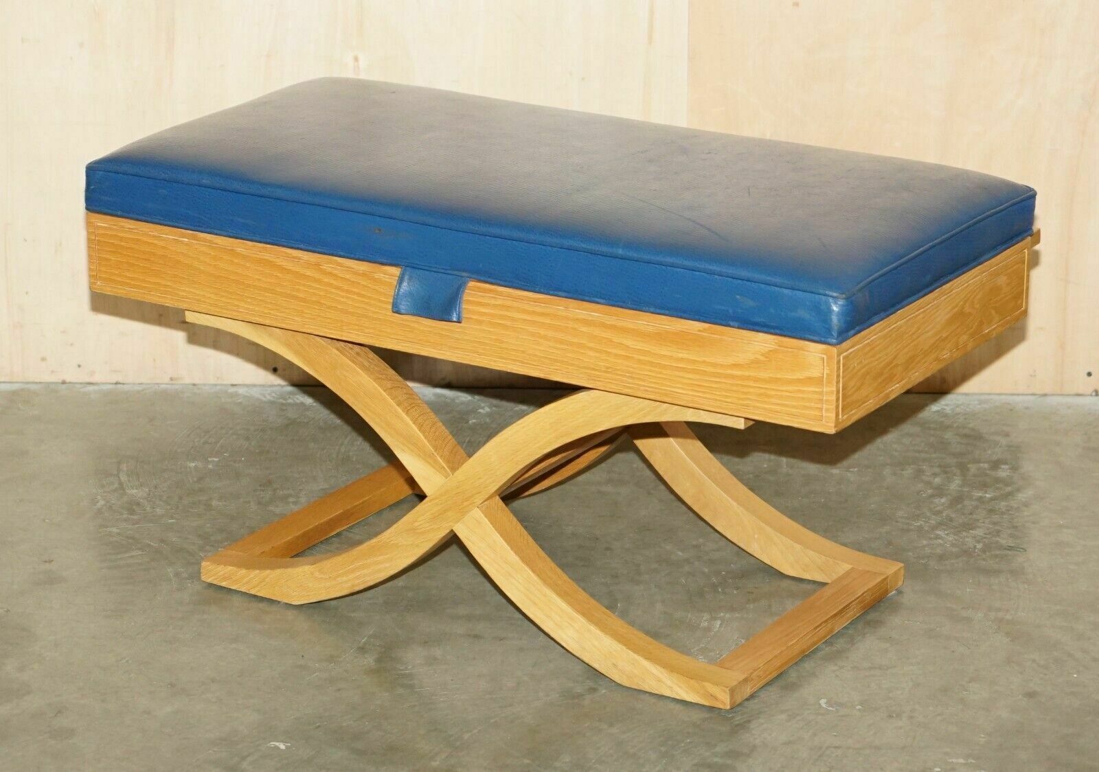 Exquisite David Linley Ostrich Leather Satinwood Hall Bench Seat Luggage Rack