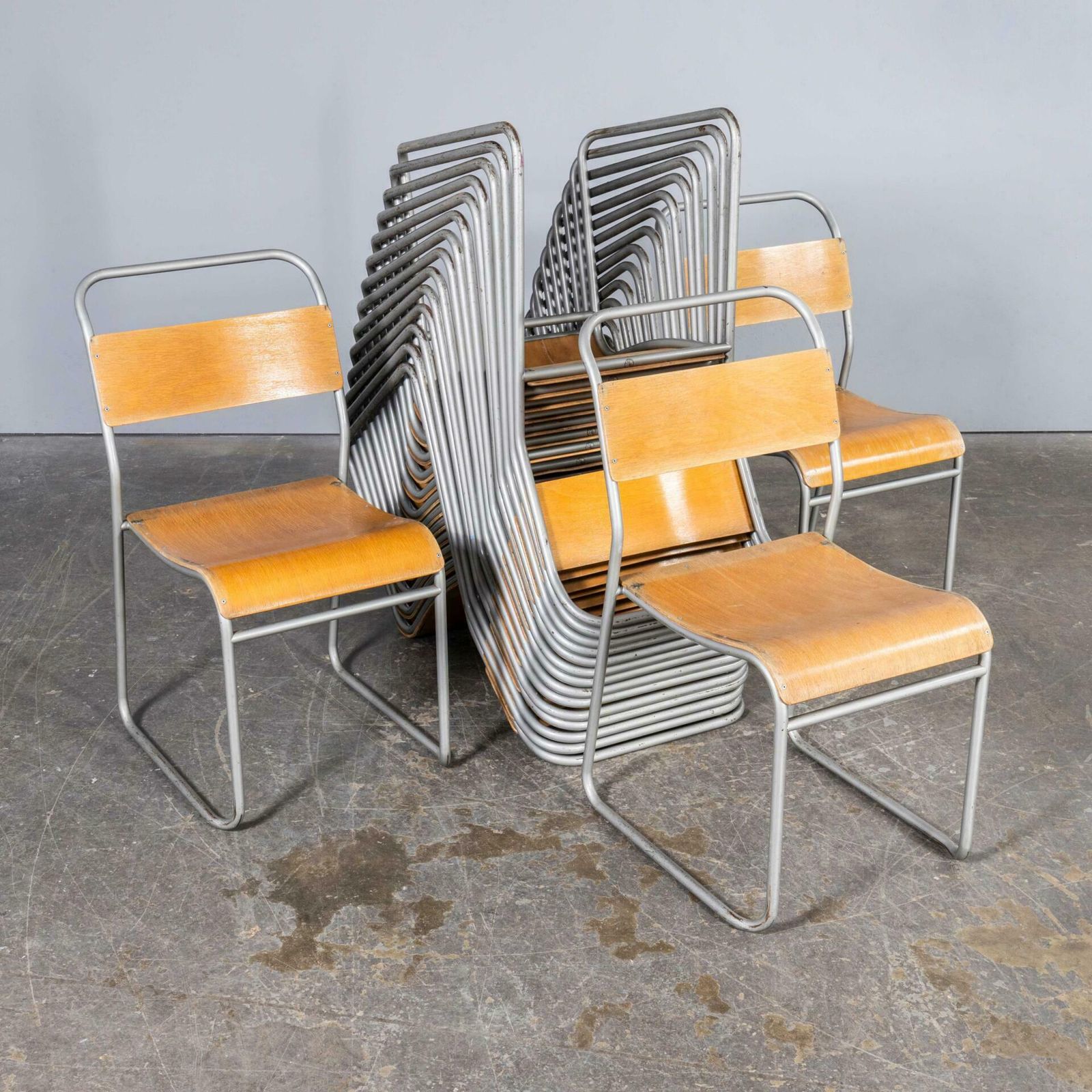 1950’s Pel Tubular Grey Metal Dining Chairs