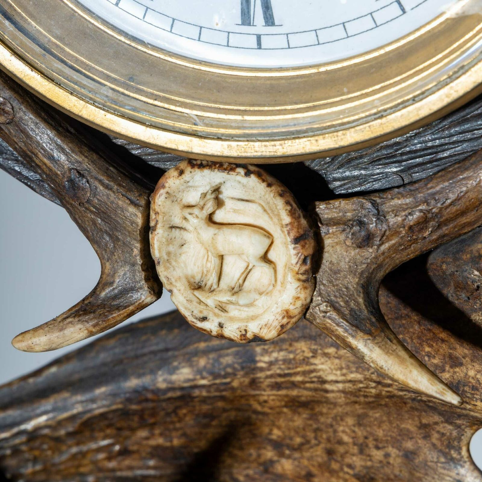 Hunting Table Clock In Antler Case, Germany, Early 20th Century photo Home Decor