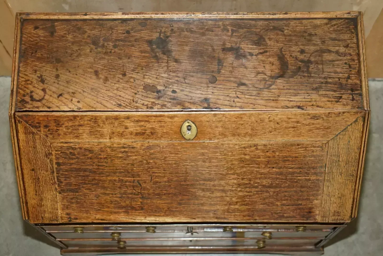 Exquisite Early Georgian Circa 1760 Writing Bureau Desk With Green Leather Top photo vintage