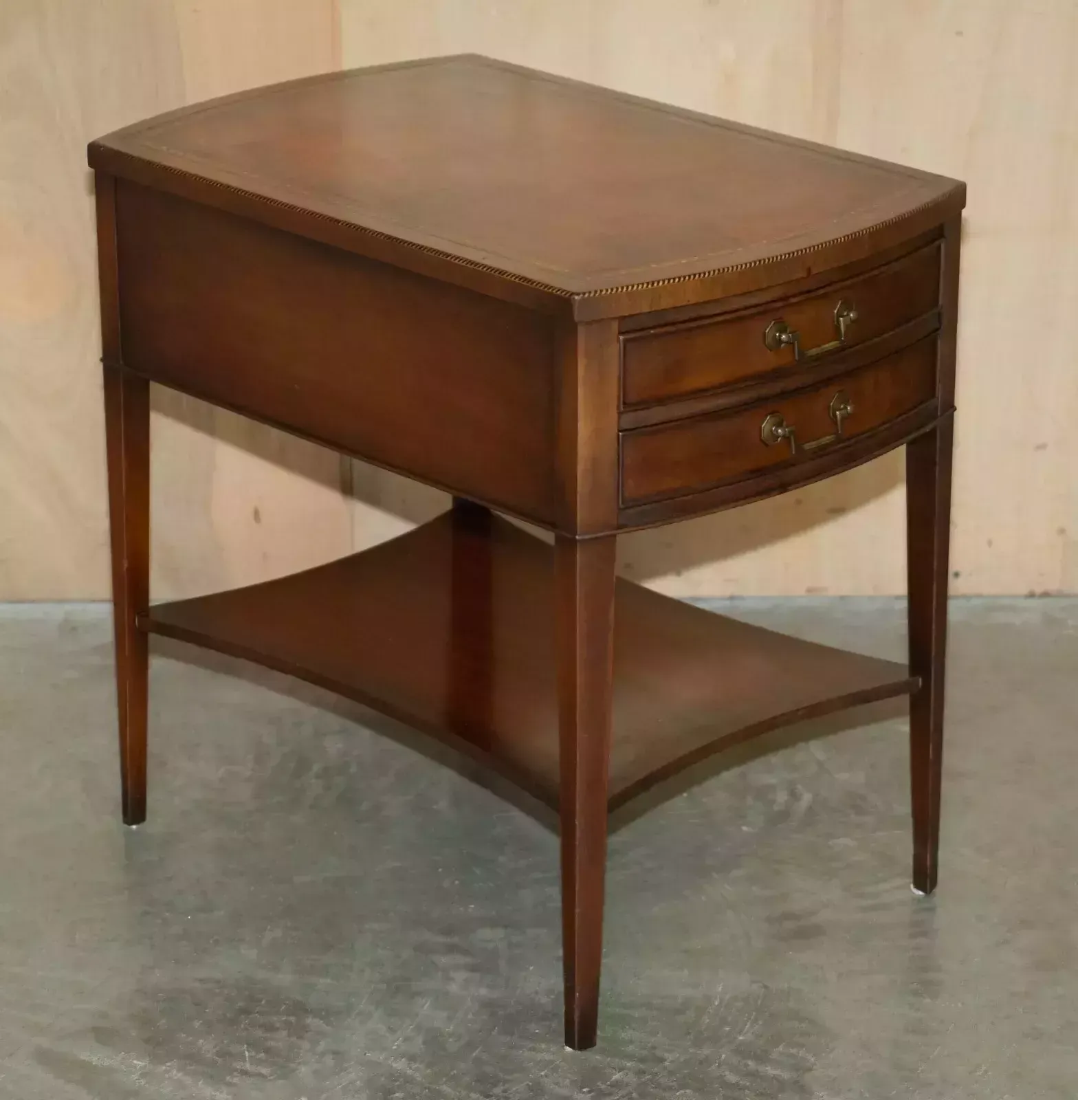 Pair Of Vintage Fully Stamped Grand Rapids Mich Brown Leather Side Lamp Tables photo 1950.0