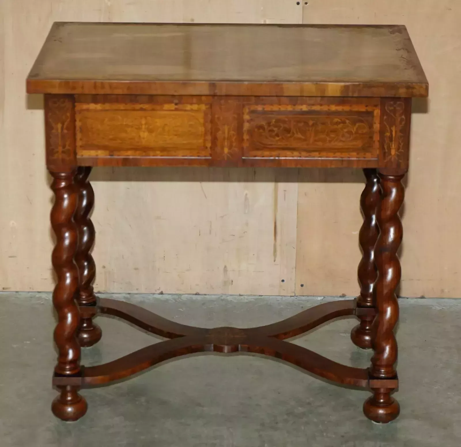 Antique William & Mary Style Restored Seaweed Marquetry Single Drawer Table Desk photo for sale