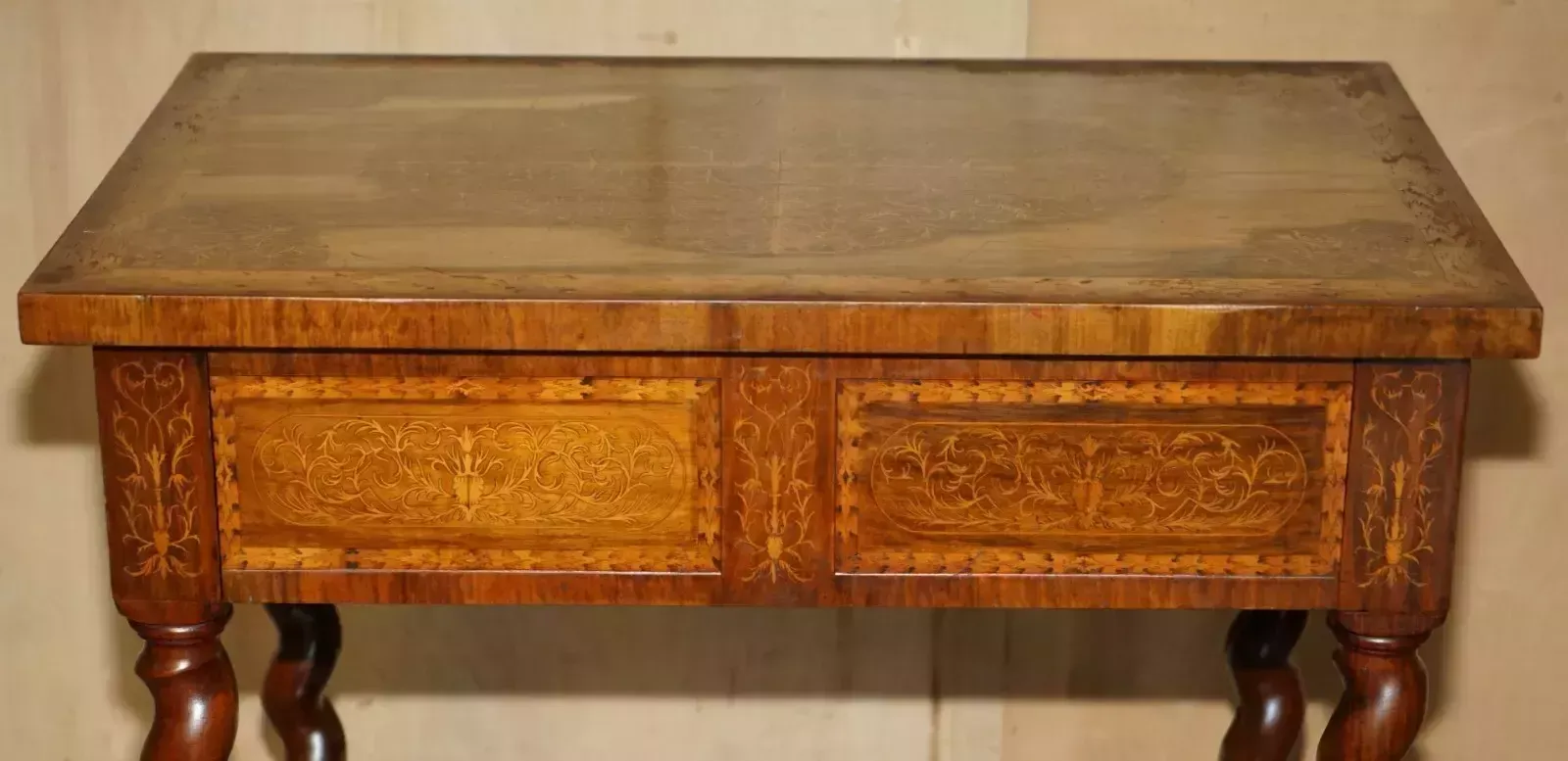 Antique William & Mary Style Restored Seaweed Marquetry Single Drawer Table Desk photo Furniture