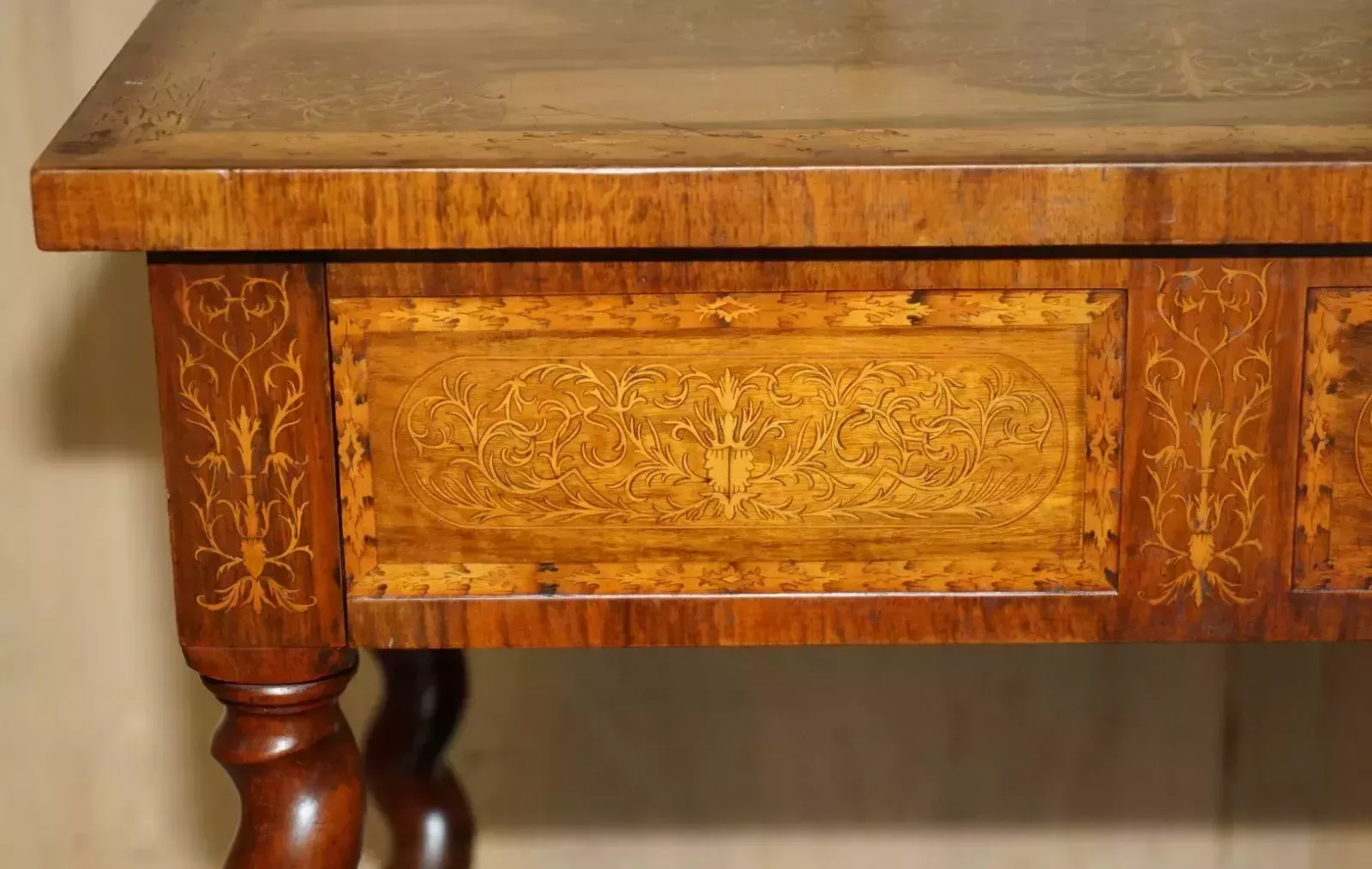 Antique William & Mary Style Restored Seaweed Marquetry Single Drawer Table Desk photo 3950.0