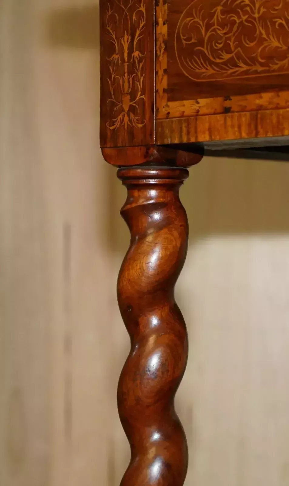 photo for sale Antique William & Mary Style Restored Seaweed Marquetry Single Drawer Table Desk