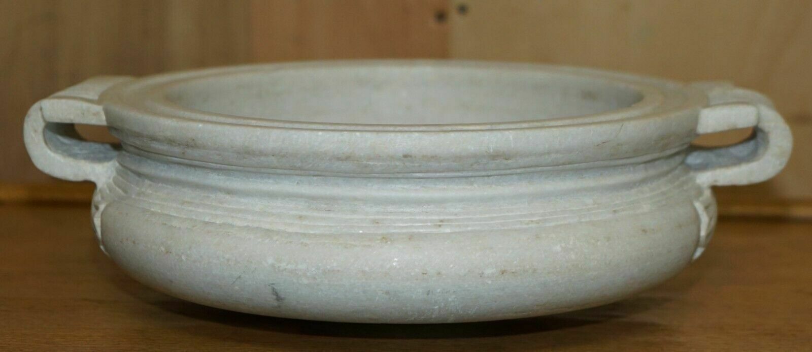photo vinterior Pair Of Antique 19th Century White Carrara Marble Shallow Garden Home Planters