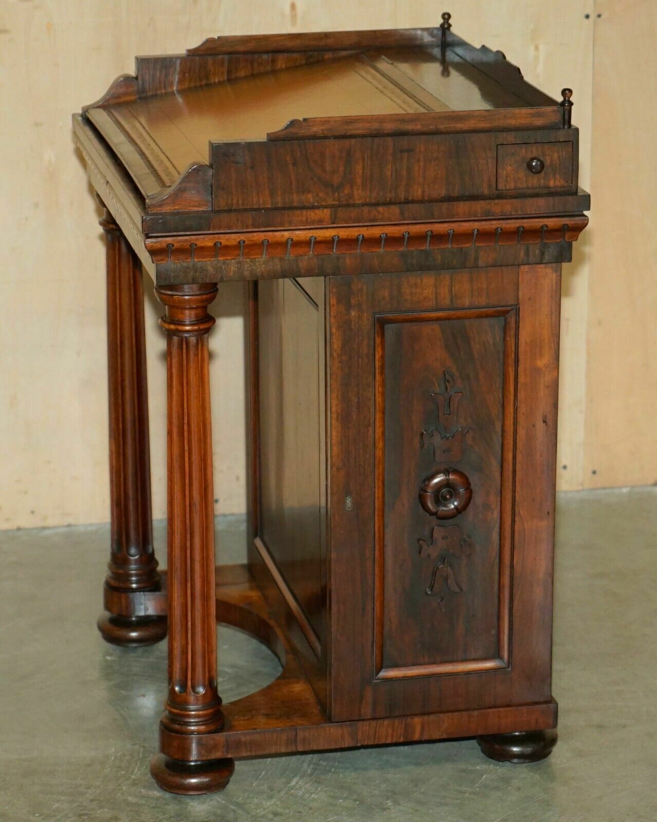 Furniture Antique Original Regency Circa 1810 1820 Rosewood Brown Leather Davenport Desk photo
