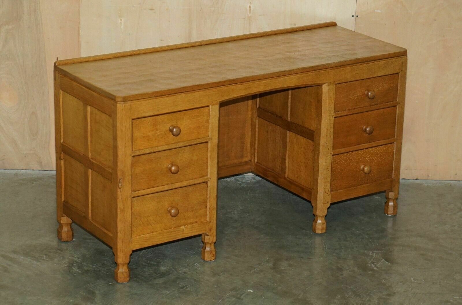 Vintage Circa 1970's Robert Mouseman Thompson English Pedestal Desk Adazed Top photo furniture