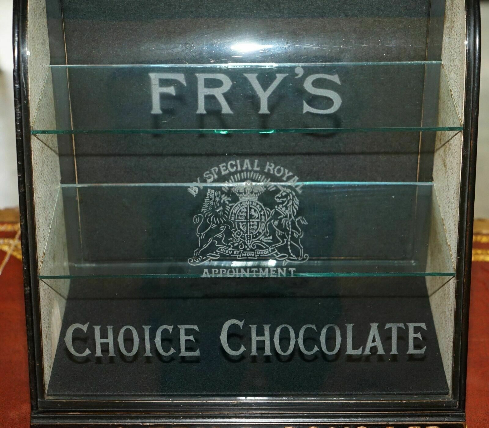 Unique Antique Victorian Fry's Chocolate Royal Crest Glass Display Case Cabinet photo vinterior
