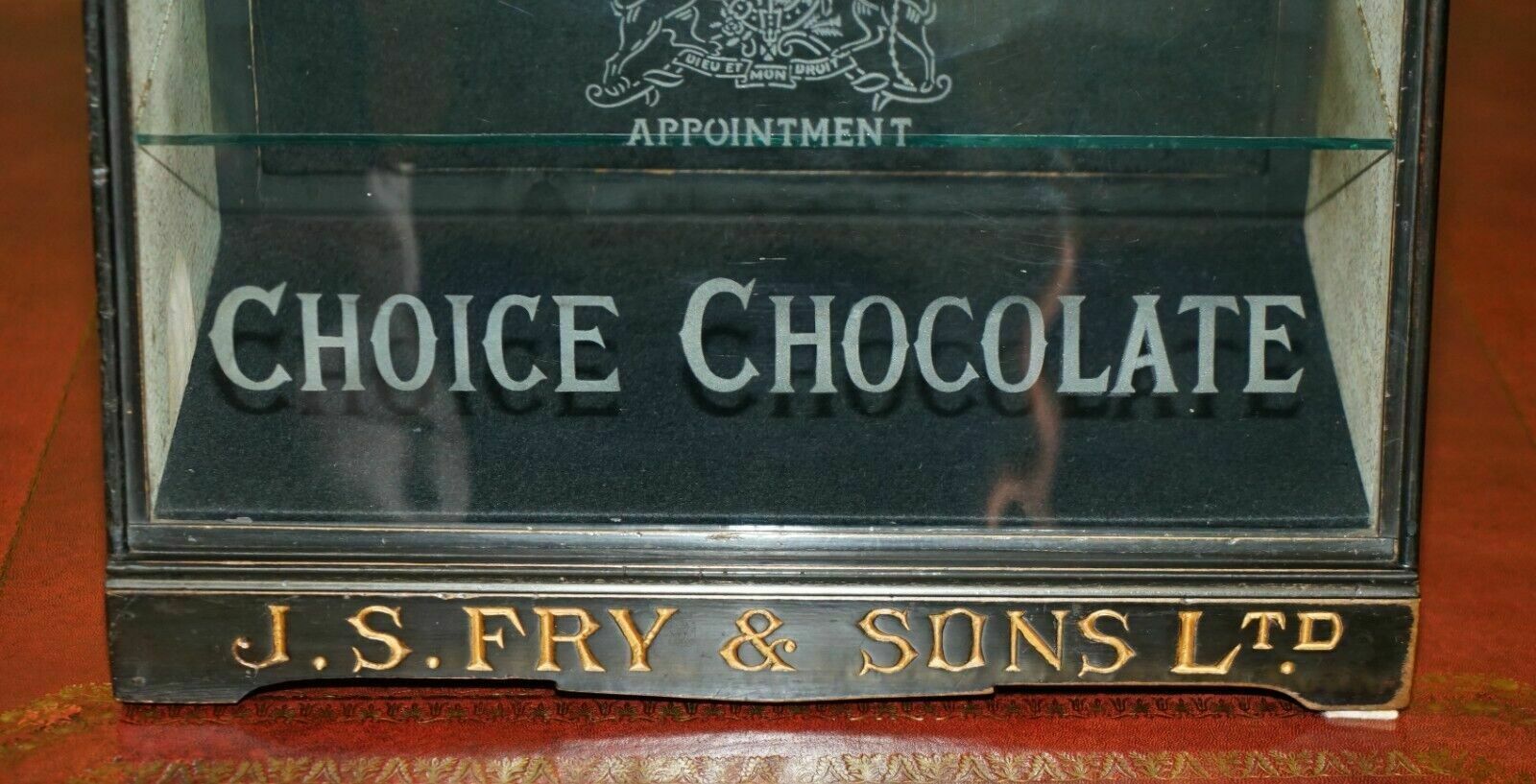 9500.0 Unique Antique Victorian Fry's Chocolate Royal Crest Glass Display Case Cabinet photo