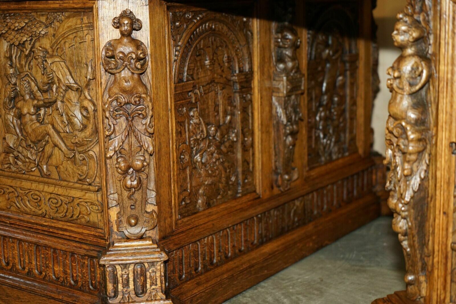 photo furniture Museum Quality Antique Partner Desk 17th Century Hand Carved Religious Panels