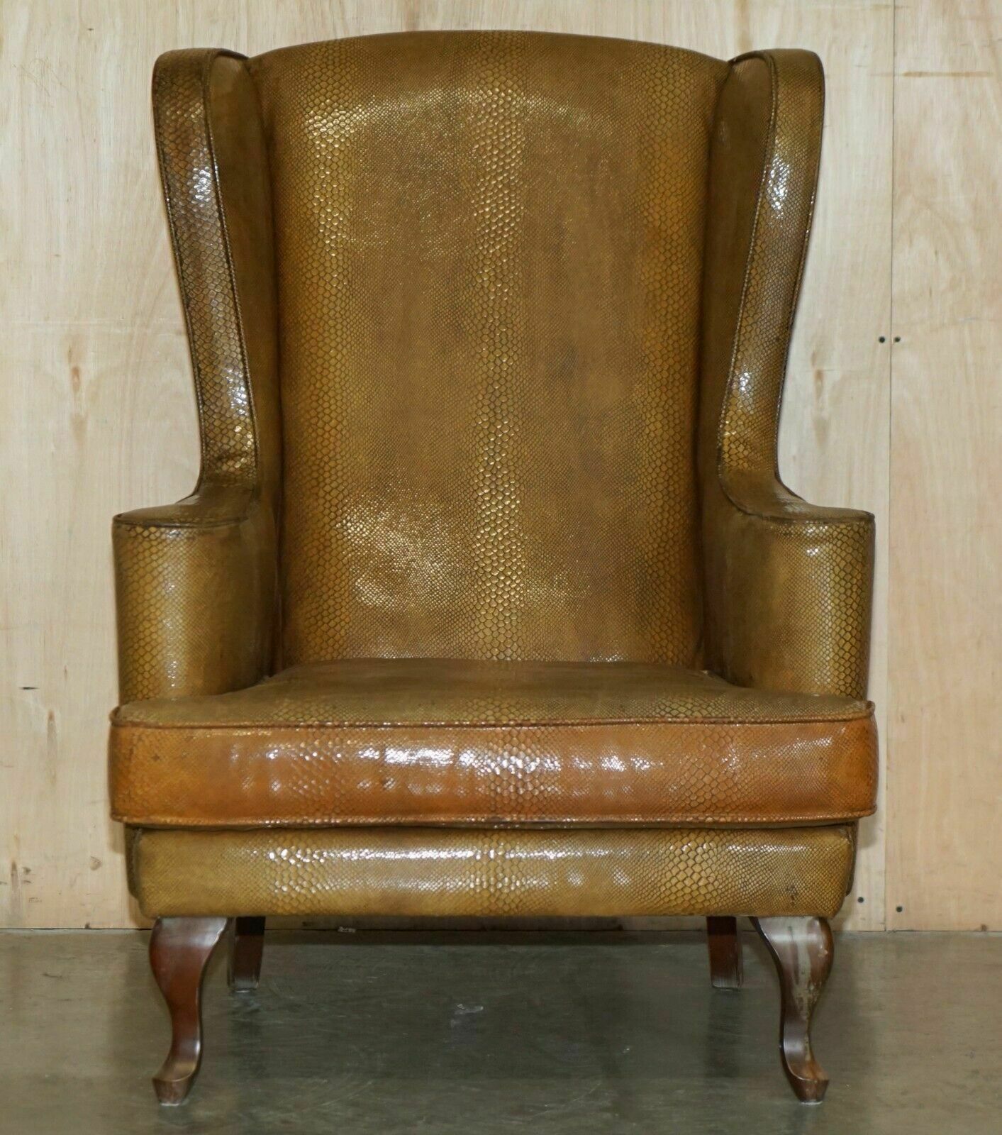Exquisite Spanish Wingback Armchair With Alligator Crocodile Leather Upholstery photo furniture