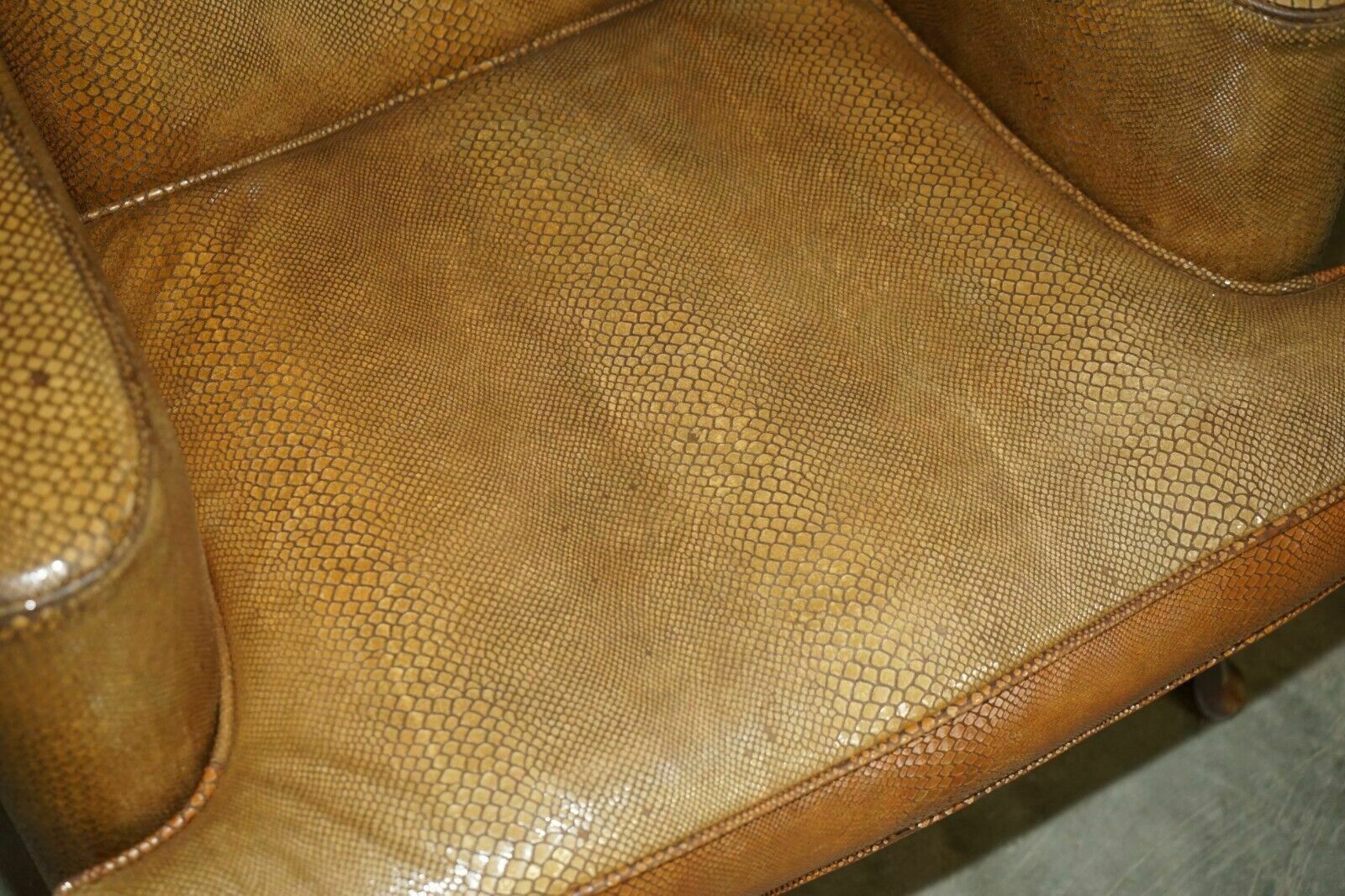 Exquisite Spanish Wingback Armchair With Alligator Crocodile Leather Upholstery photo buy