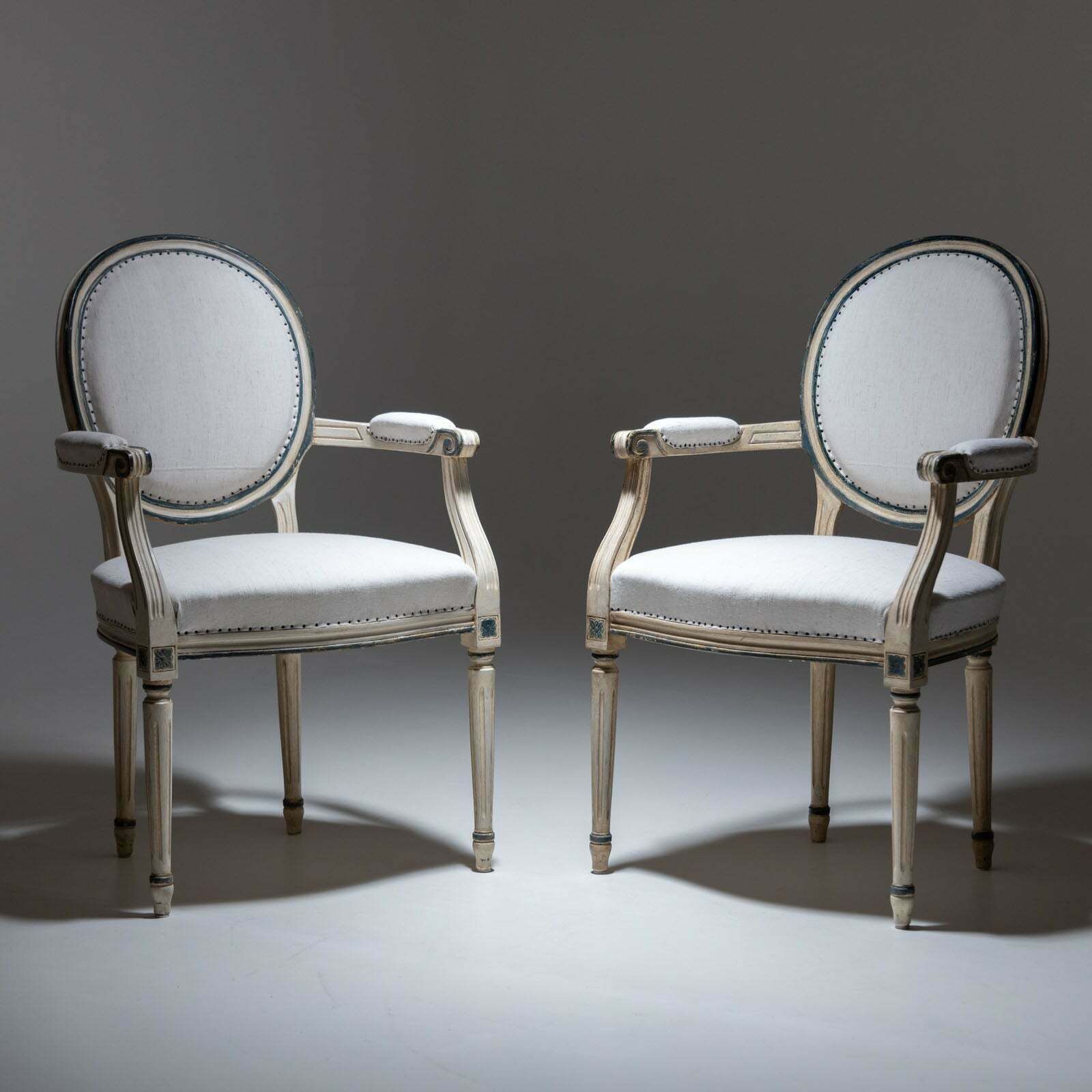 Pair Of Gustavian Style Medallion Chairs, Late 19th Century