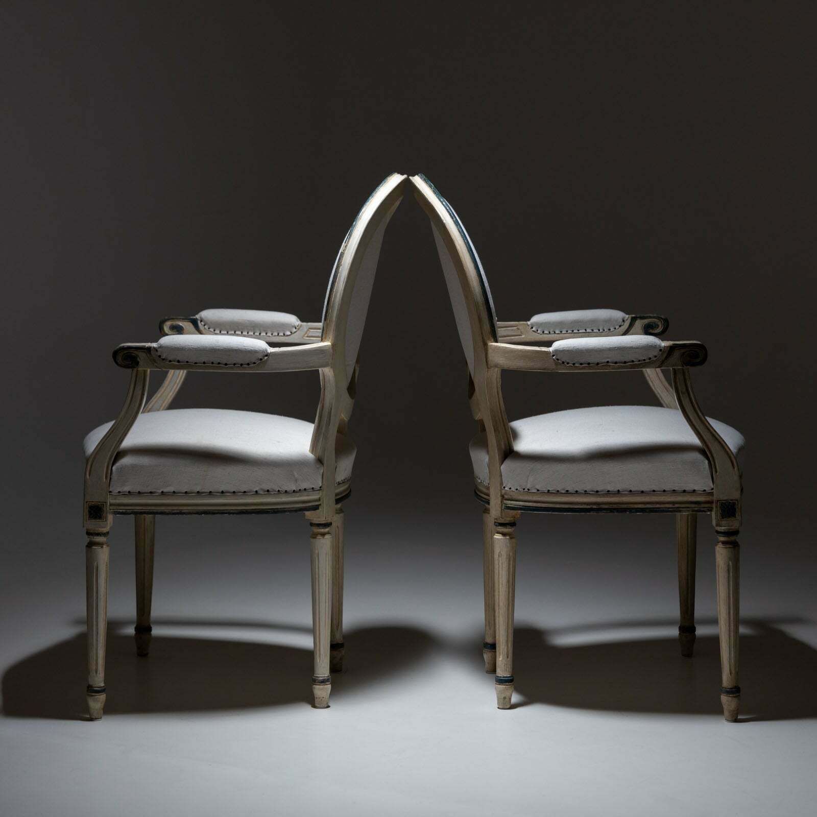 Pair Of Gustavian Style Medallion Chairs, Late 19th Century photo for sale