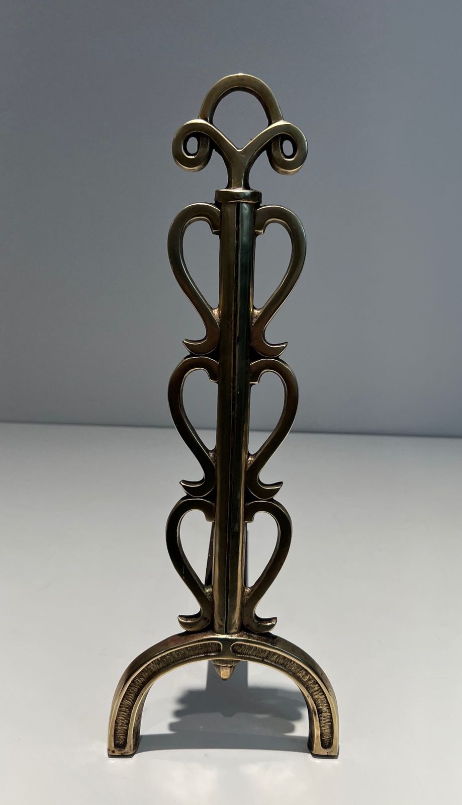 Pair Of Andirons In Brass And Wrought Iron In The Style Of Raymond Subes photo vinterior