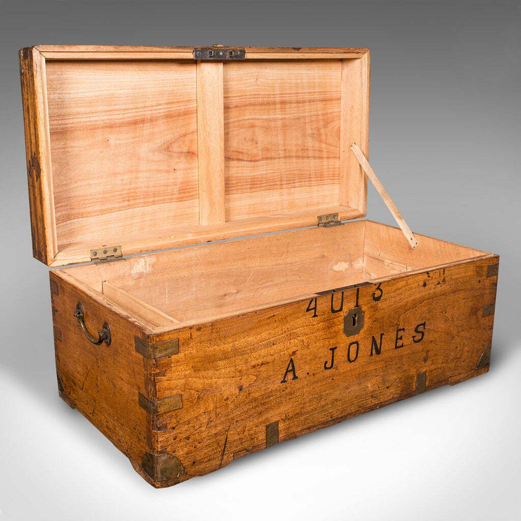 Antique Military Trunk, English, Camphorwood Chest, Blanket Box, Victorian, 1900 photo furniture